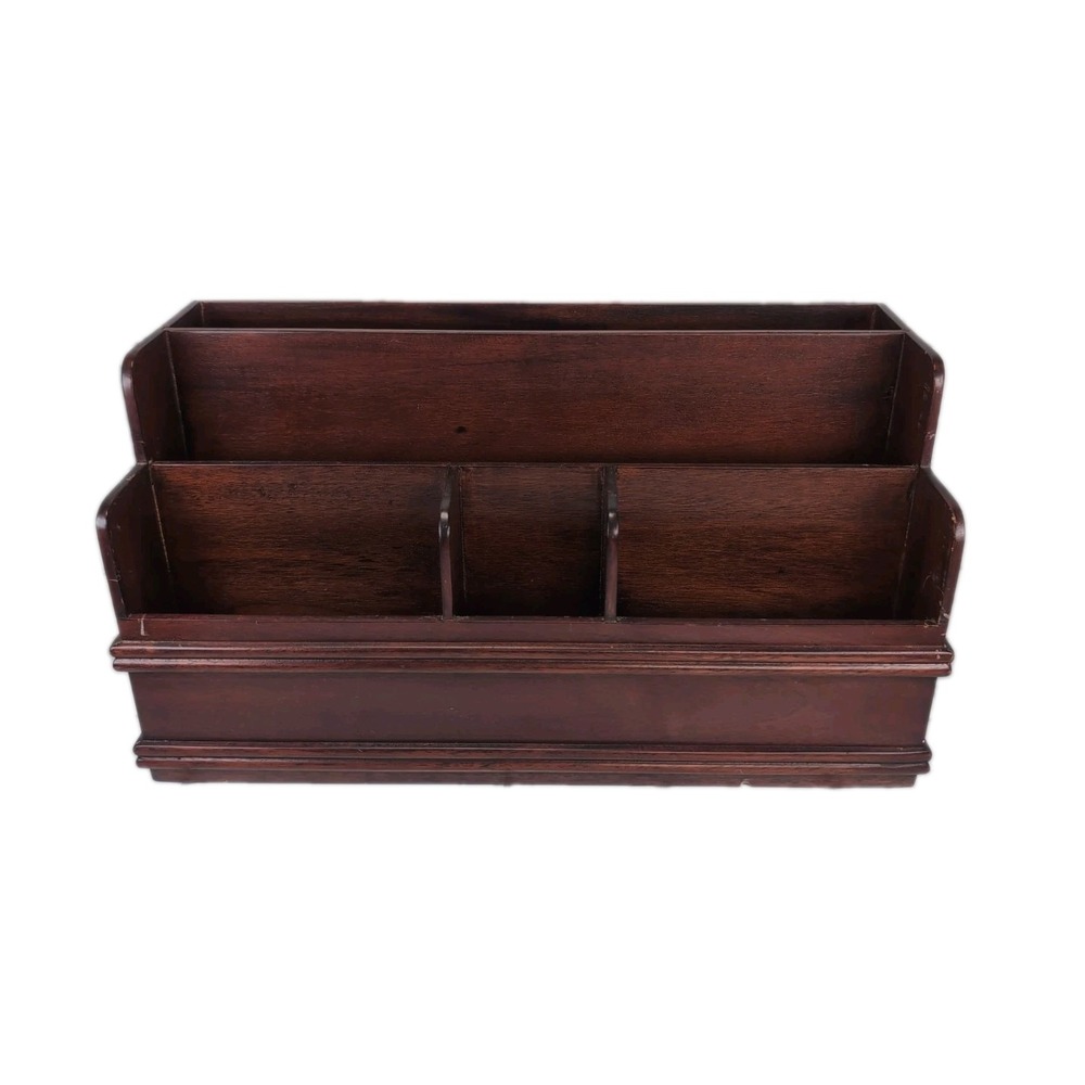 Vintage Wood Desktop Organizer Letter Holder Mahogany Storage The Libra CO.
